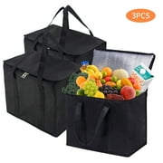 Tripumer 3 Pack Large Insulated Grocery Shopping Bags Reusable Bag Thermal Zipper Collapsible Tote Cooler Food Transport Hot and Cold for Camping Reusable and Sustainable Black